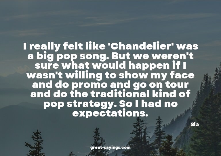 I really felt like 'Chandelier' was a big pop song. But