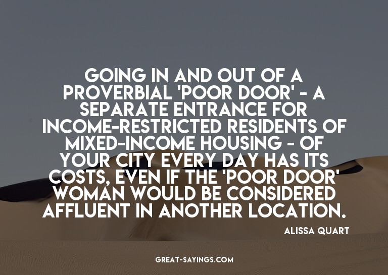 Going in and out of a proverbial 'poor door' - a separa