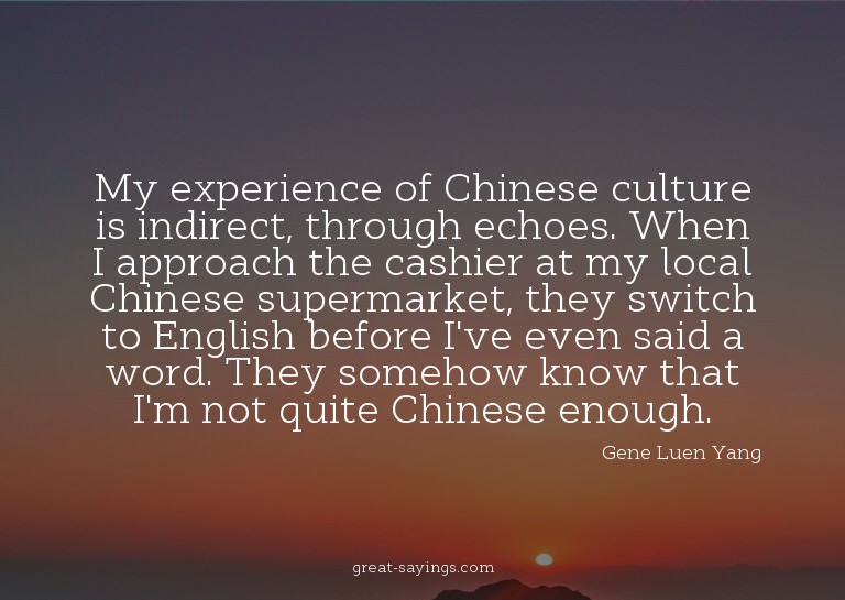My experience of Chinese culture is indirect, through e
