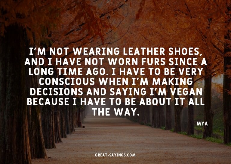 I'm not wearing leather shoes, and I have not worn furs