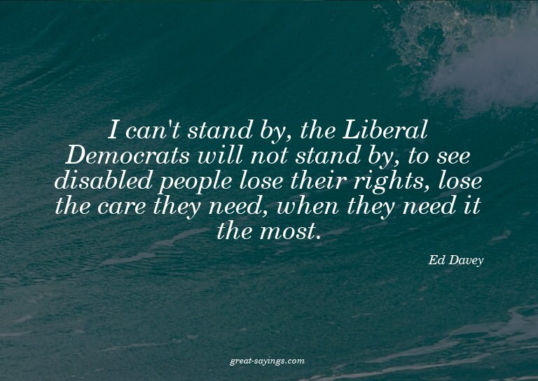 I can't stand by, the Liberal Democrats will not stand