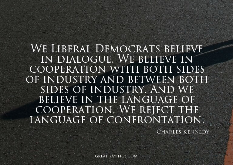 We Liberal Democrats believe in dialogue. We believe in