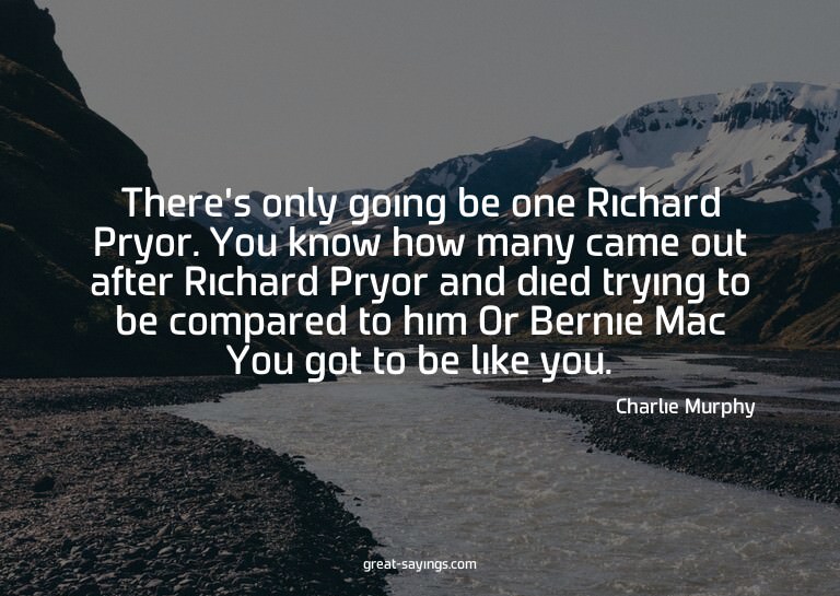 There's only going be one Richard Pryor. You know how m