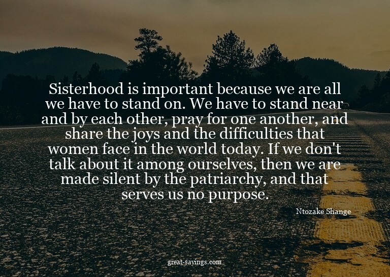 Sisterhood is important because we are all we have to s