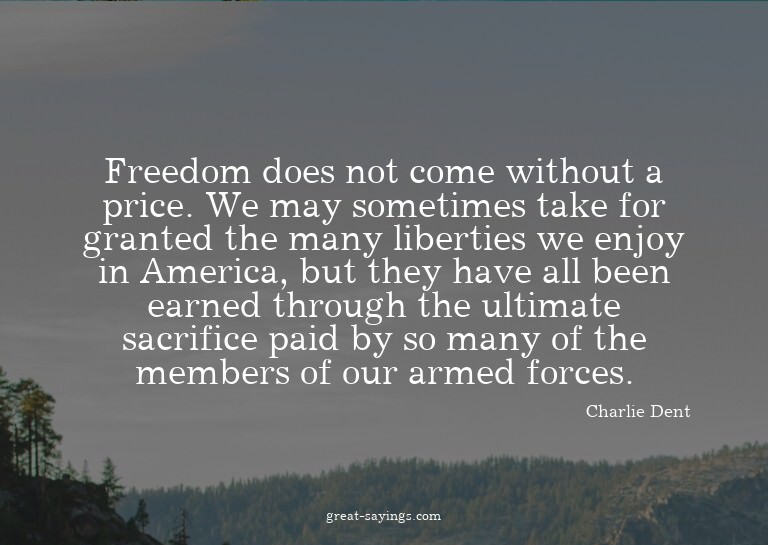 Freedom does not come without a price. We may sometimes
