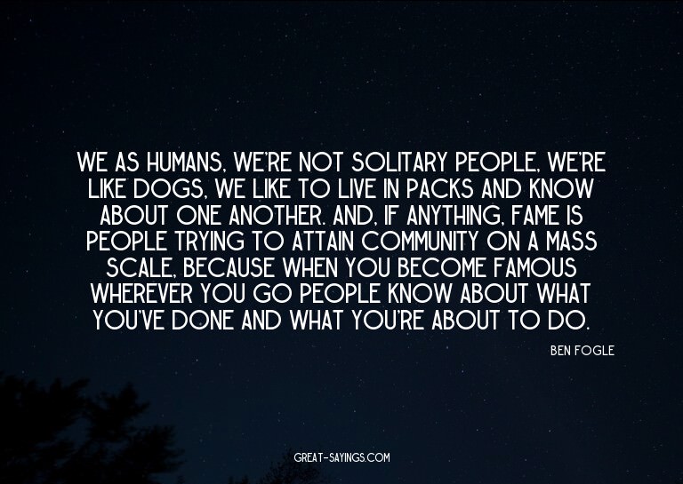 We as humans, we're not solitary people, we're like dog