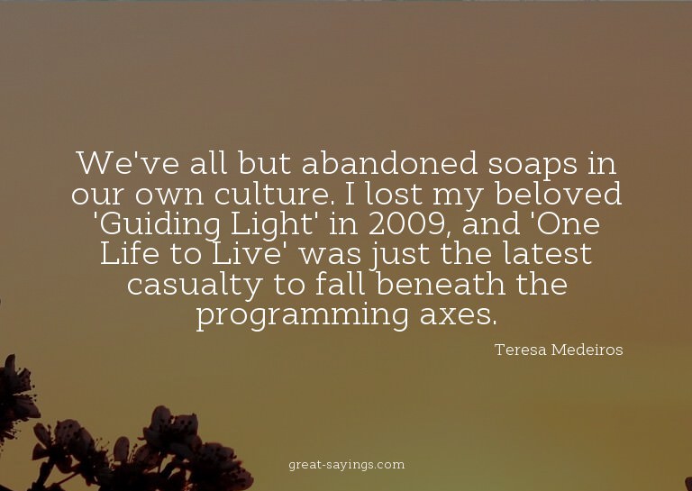 We've all but abandoned soaps in our own culture. I los