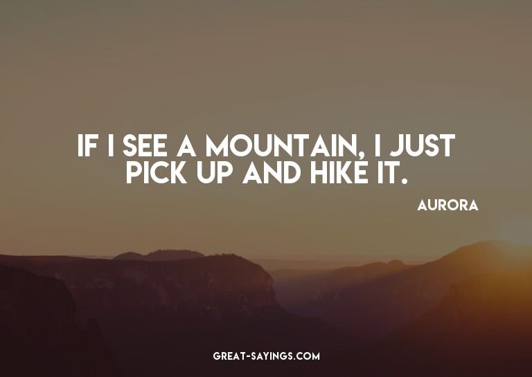 If I see a mountain, I just pick up and hike it.

