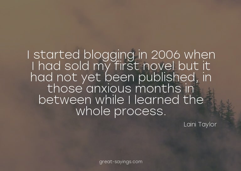 I started blogging in 2006 when I had sold my first nov