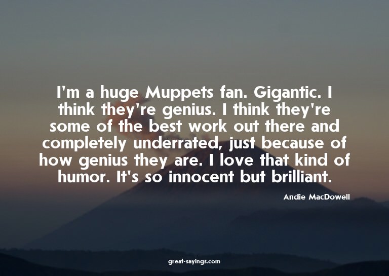 I'm a huge Muppets fan. Gigantic. I think they're geniu