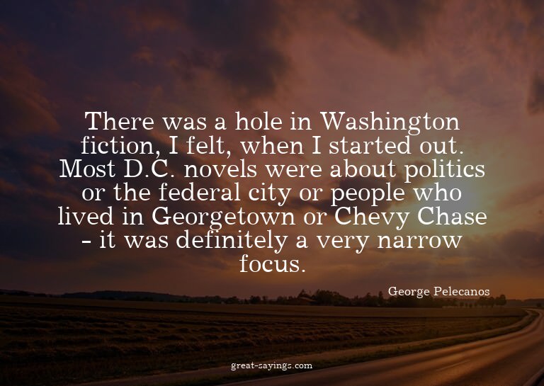 There was a hole in Washington fiction, I felt, when I