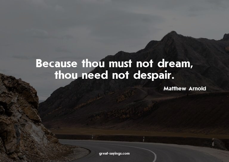 Because thou must not dream, thou need not despair.


