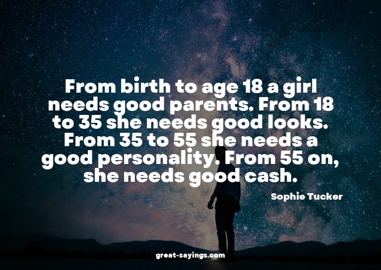 From birth to age 18 a girl needs good parents. From 18