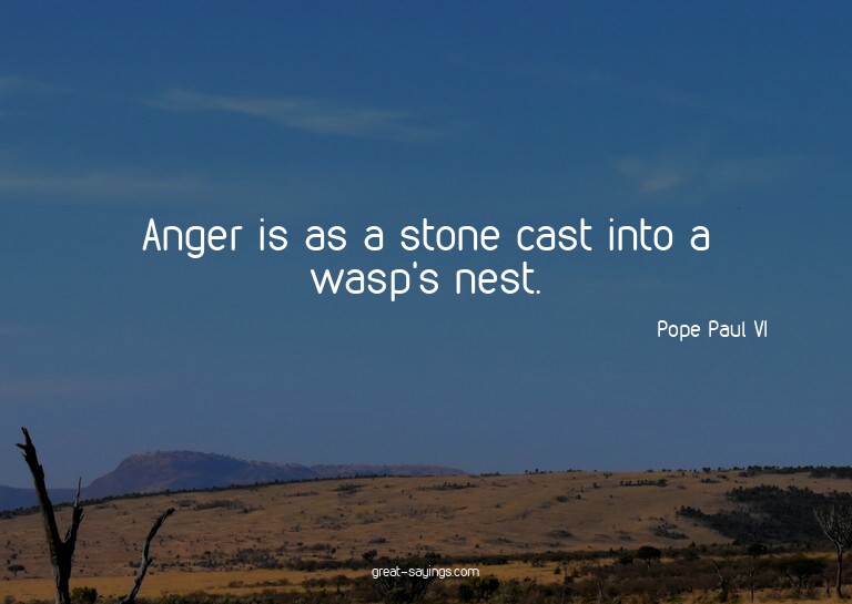 Anger is as a stone cast into a wasp's nest.

