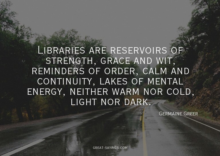 Libraries are reservoirs of strength, grace and wit, re