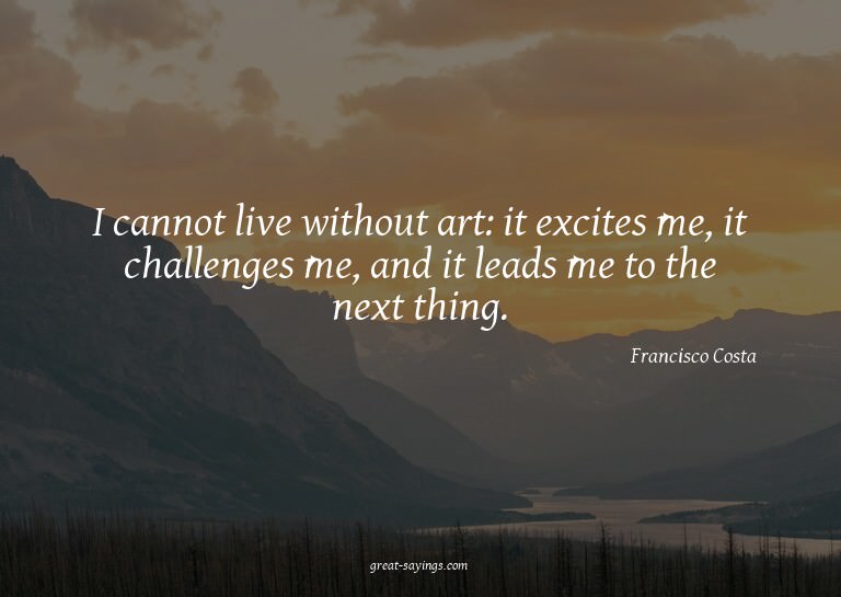 I cannot live without art: it excites me, it challenges
