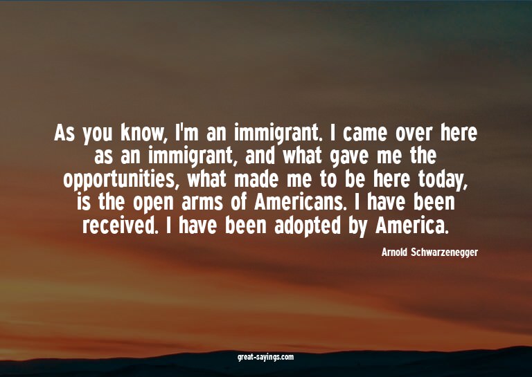 As you know, I'm an immigrant. I came over here as an i