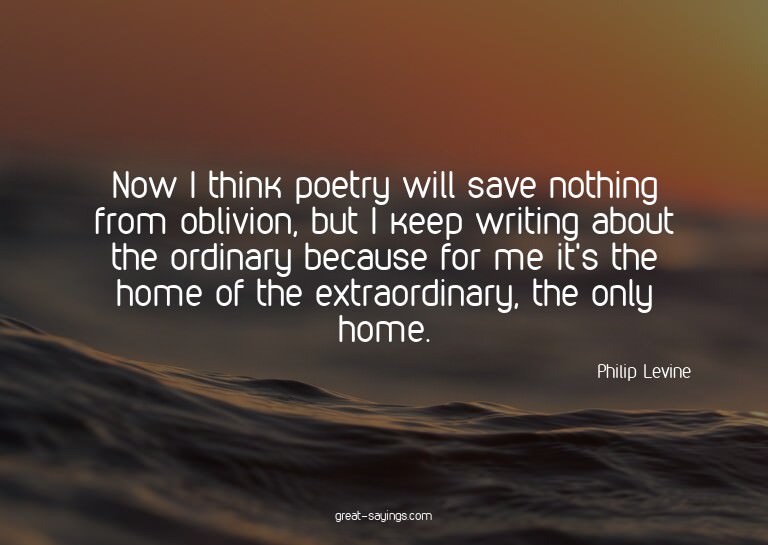 Now I think poetry will save nothing from oblivion, but