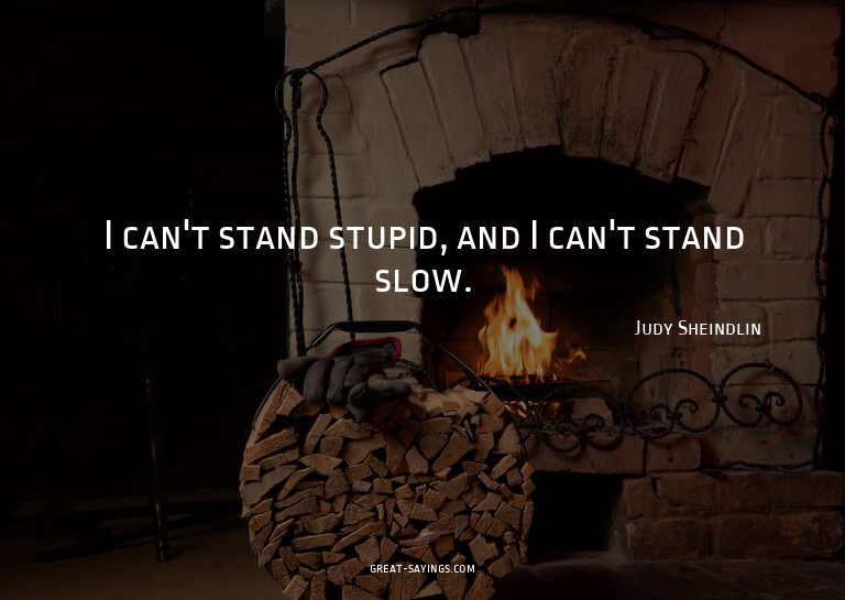 I can't stand stupid, and I can't stand slow.

