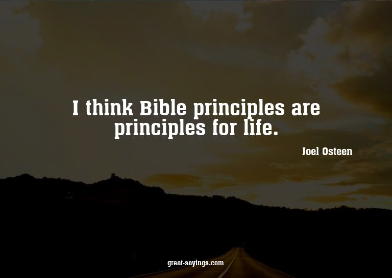 I think Bible principles are principles for life.

