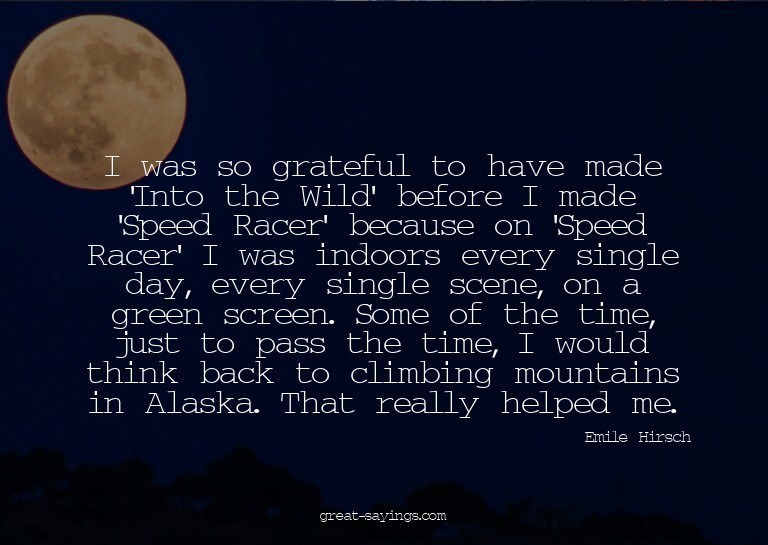 I was so grateful to have made 'Into the Wild' before I