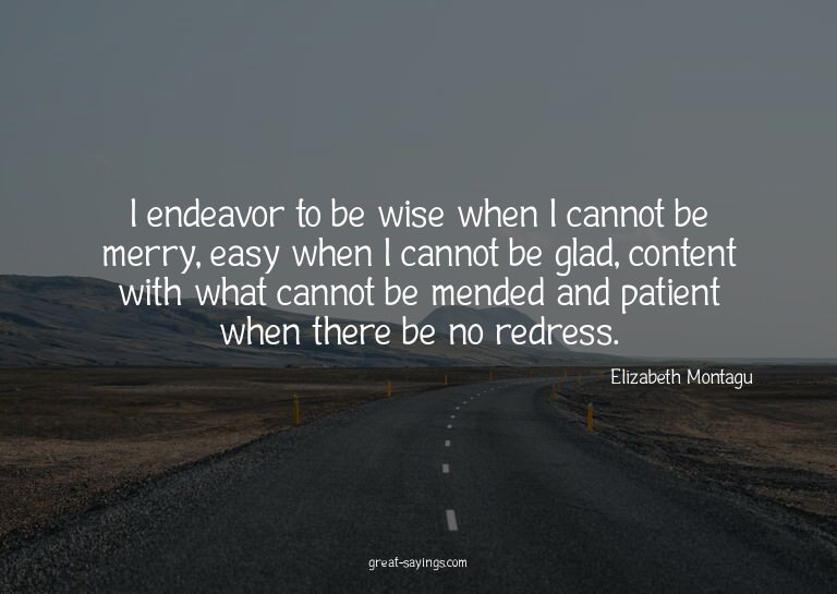 I endeavor to be wise when I cannot be merry, easy when