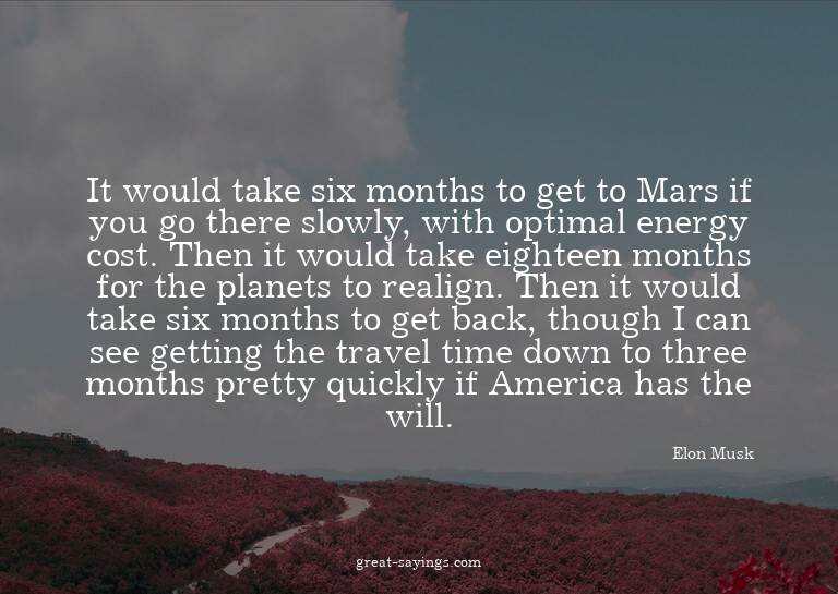 It would take six months to get to Mars if you go there