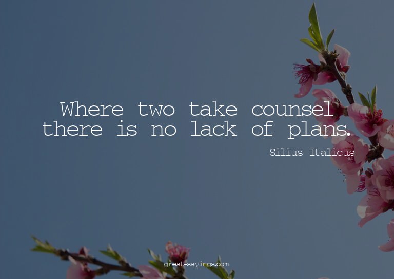 Where two take counsel there is no lack of plans.

