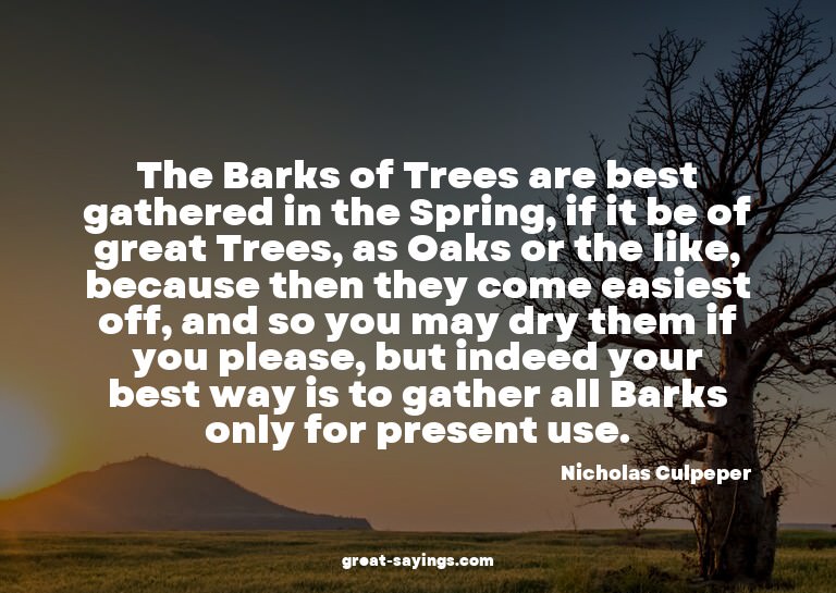 The Barks of Trees are best gathered in the Spring, if