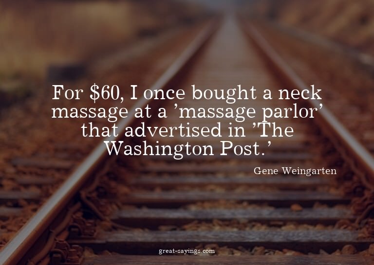 For $60, I once bought a neck massage at a 'massage par