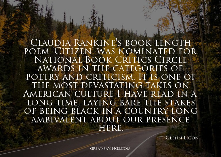 Claudia Rankine's book-length poem 'Citizen' was nomina