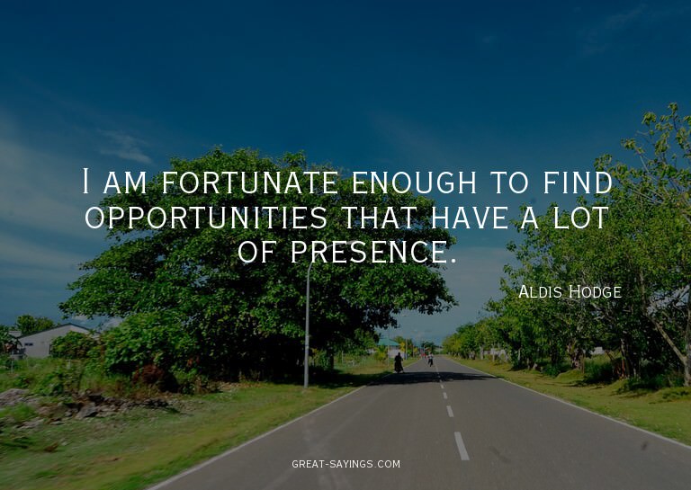 I am fortunate enough to find opportunities that have a