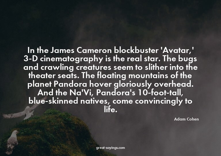 In the James Cameron blockbuster 'Avatar,' 3-D cinemato