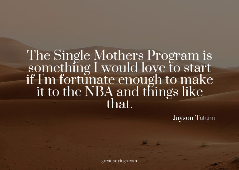 The Single Mothers Program is something I would love to
