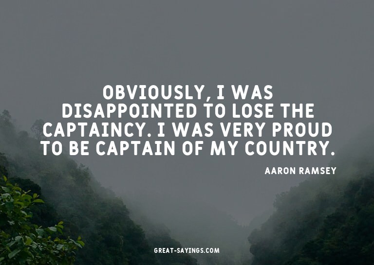 Obviously, I was disappointed to lose the captaincy. I