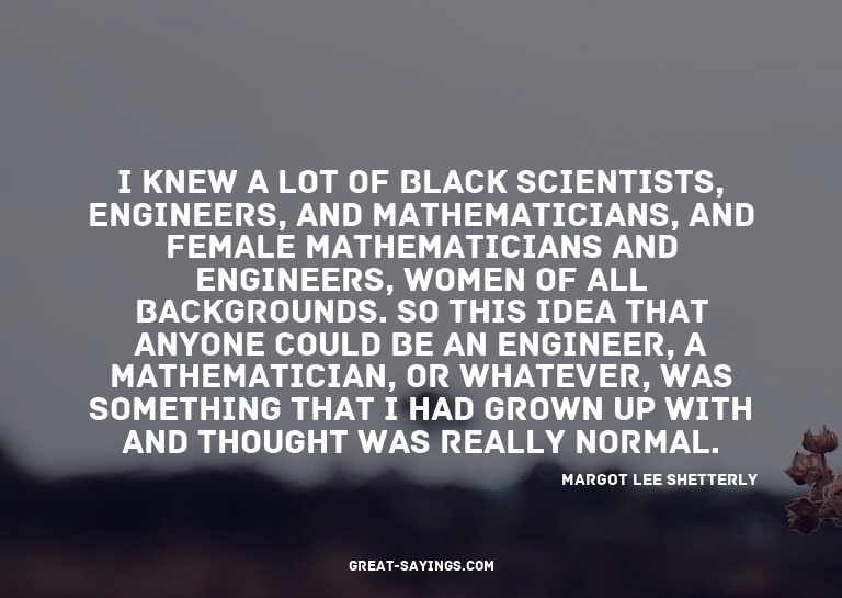 I knew a lot of black scientists, engineers, and mathem
