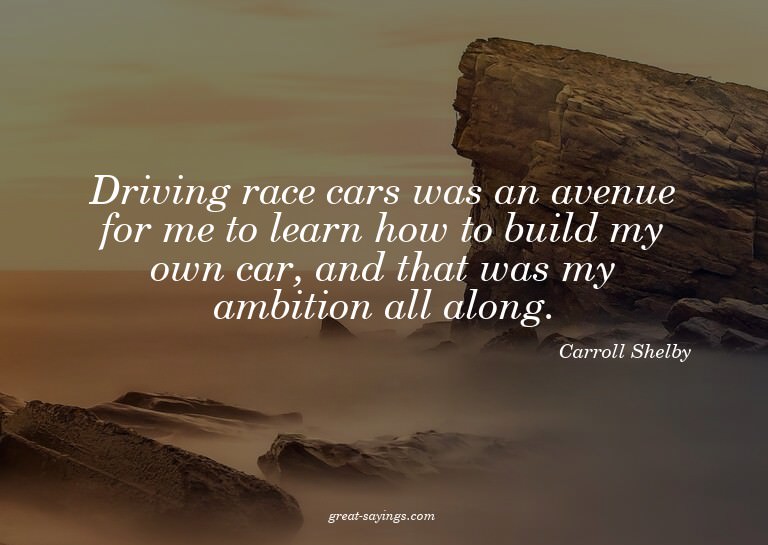 Driving race cars was an avenue for me to learn how to