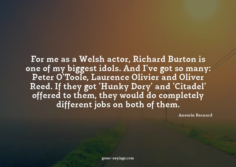 For me as a Welsh actor, Richard Burton is one of my bi