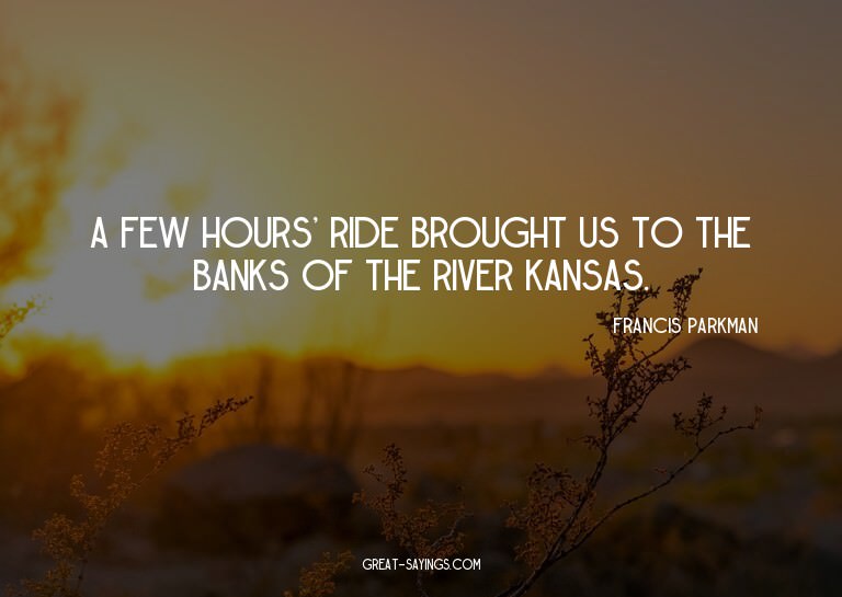 A few hours' ride brought us to the banks of the river