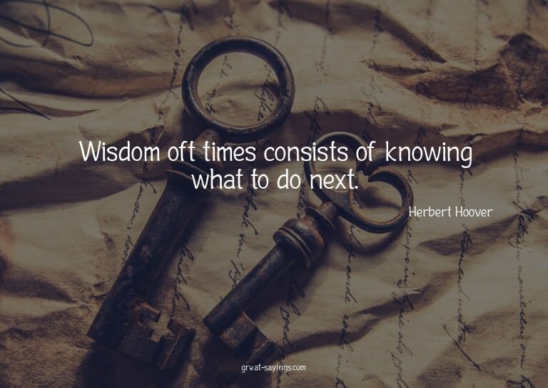 Wisdom oft times consists of knowing what to do next.


