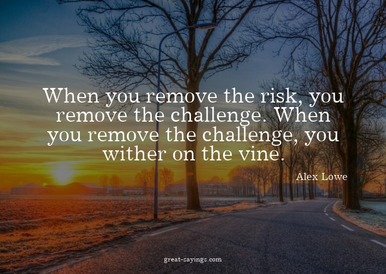 When you remove the risk, you remove the challenge. Whe