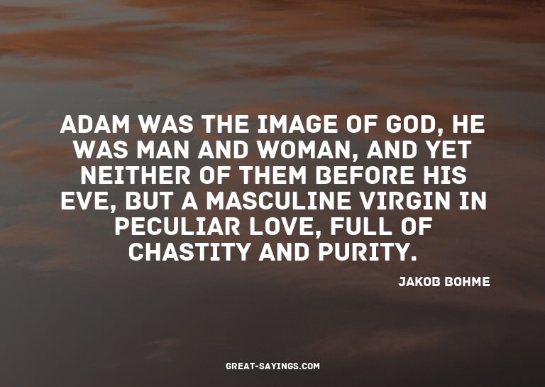 Adam was the image of God, he was man and woman, and ye