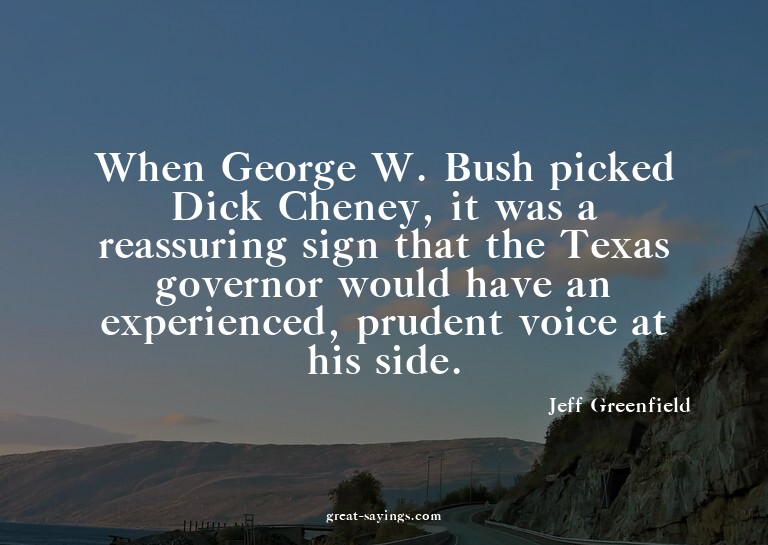 When George W. Bush picked Dick Cheney, it was a reassu