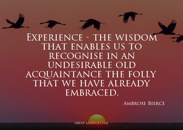 Experience - the wisdom that enables us to recognise in