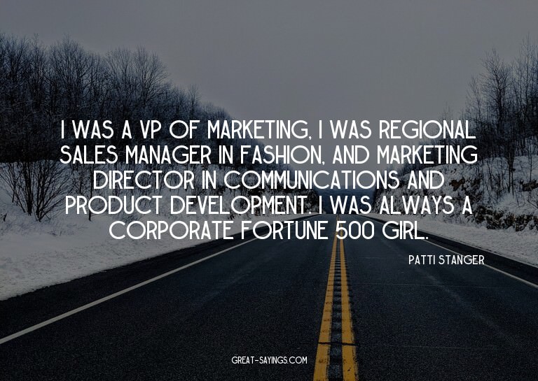 I was a VP of marketing, I was regional sales manager i