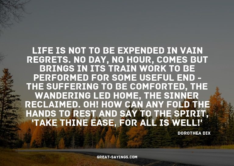 Life is not to be expended in vain regrets. No day, no
