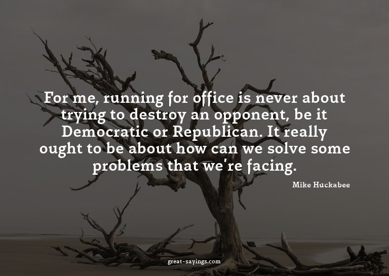 For me, running for office is never about trying to des