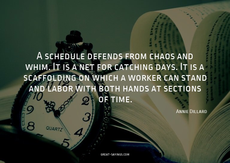 A schedule defends from chaos and whim. It is a net for