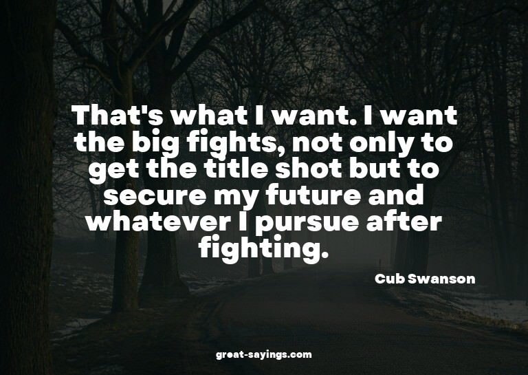 That's what I want. I want the big fights, not only to