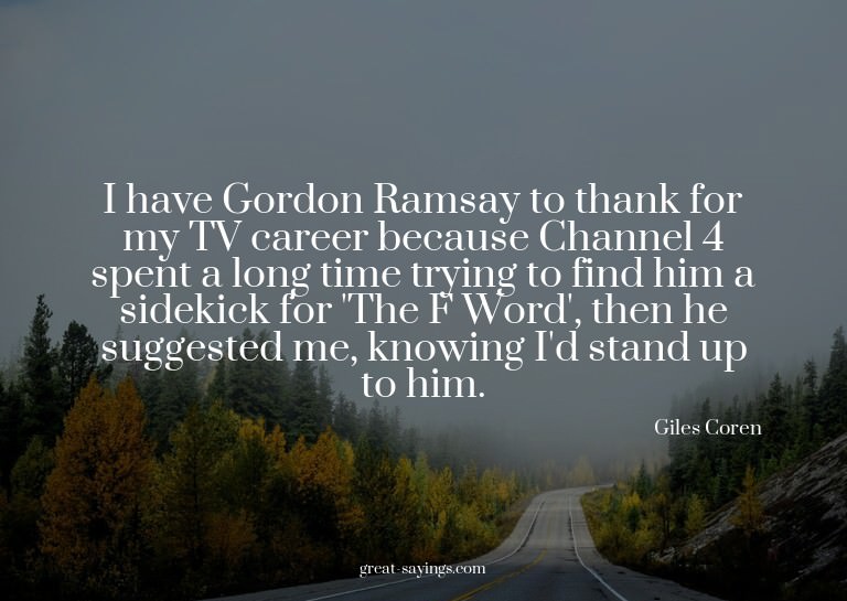 I have Gordon Ramsay to thank for my TV career because